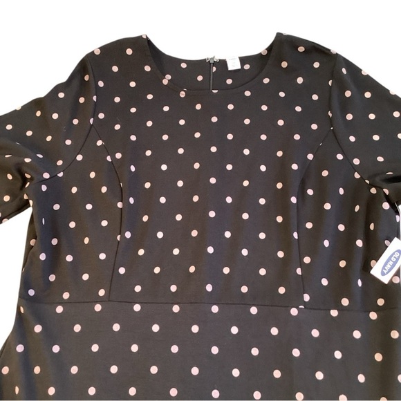Old Navy Black Gray Polka Dot Ponte Sheath Bell Ruffle Half Sleeve Dress XXL NEW - Picture 6 of 13